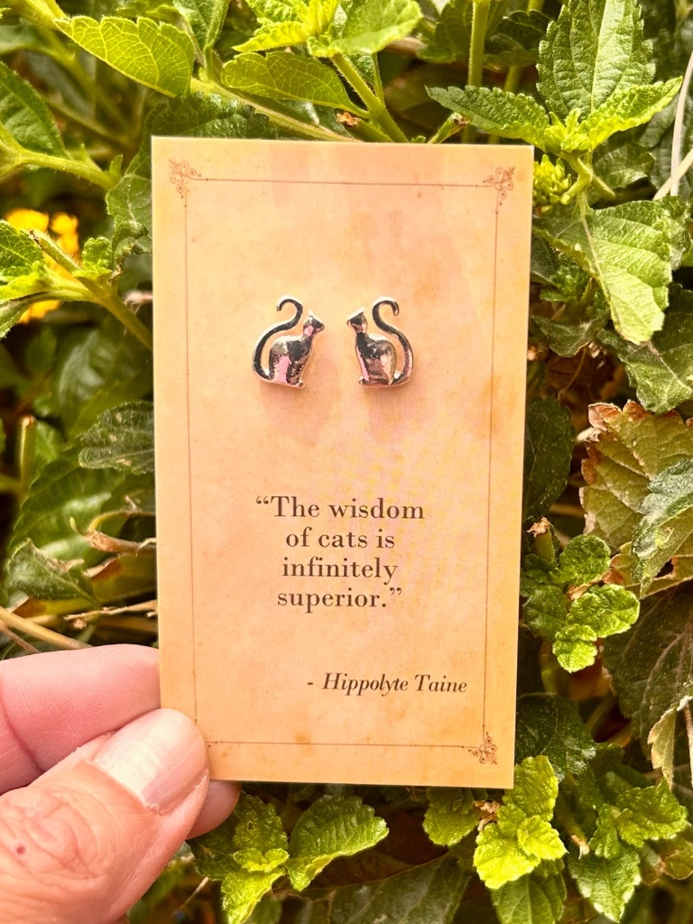Silvertone  Cat Stud Earrings - New with Tags